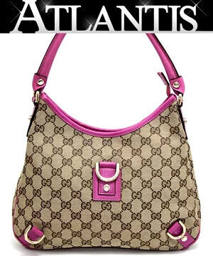 Gucci Abbey Handbag Hobo Bag GG Canvas Brown x Pink